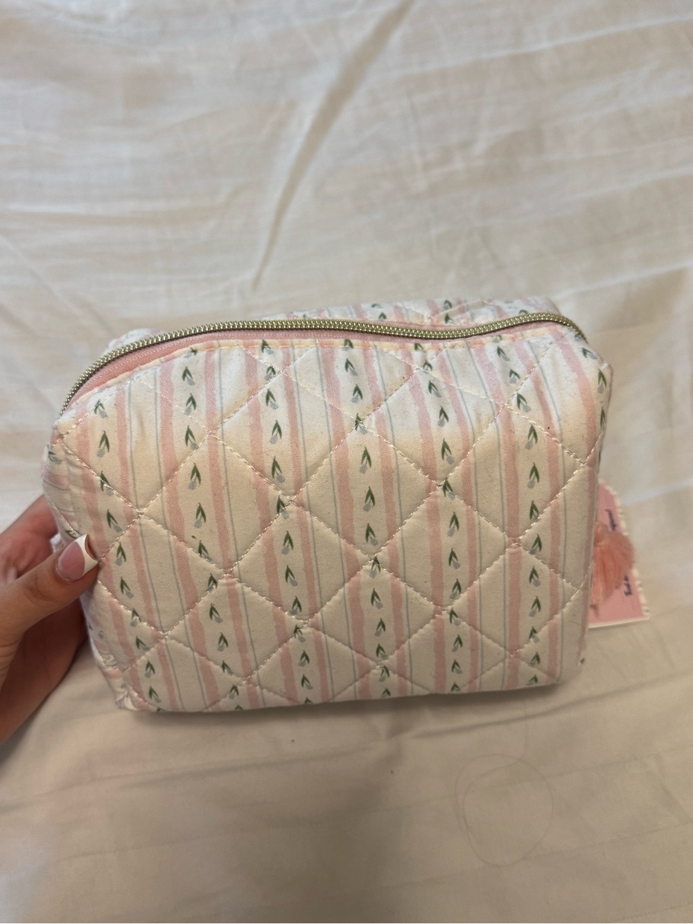 NWT Quilted Pink Stripe Makeup Bag